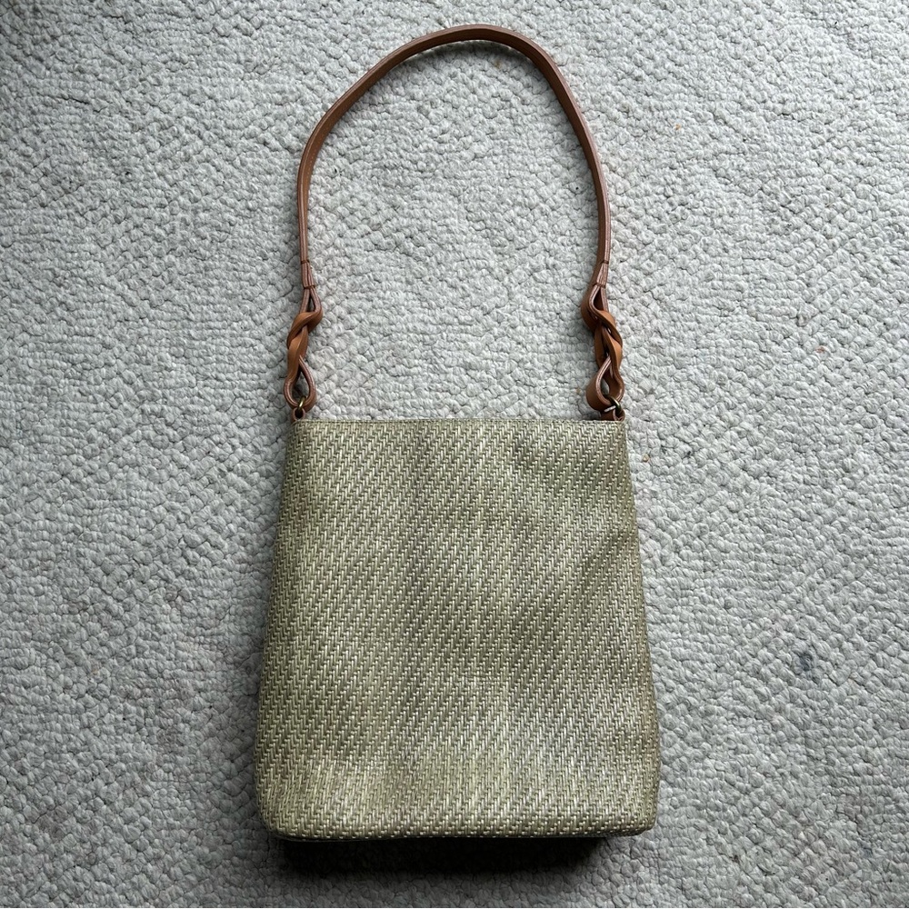 Fossil Boho Woven Tweed Shoulder Bag Leather Straps Purse